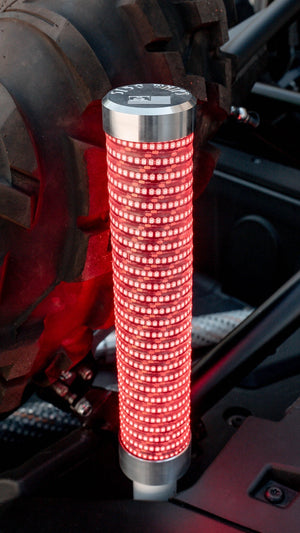 5150 Hyper NiteStik fat whip pair, lit red on a UTV