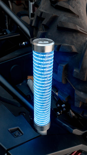 5150 Hyper NiteStik fat whip pair, lit blue on a UTV