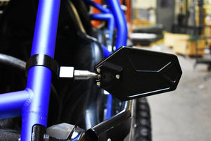 Moto Armor Billet Convex Mirrors with breakaway design, wide-view glass, and clamps fitting 1.75" to 2" round tubing on UTV roll cages.