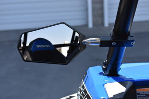 Moto Armor Billet Convex Mirrors with breakaway design, wide-view glass, and clamps fitting 1.75" to 2" round tubing on UTV roll cages.