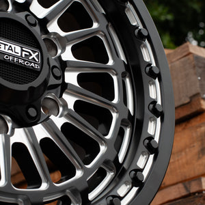 Metal FX Delta 6R Beadlock Satin Black Contrast Cut UTV wheel, second detail view
