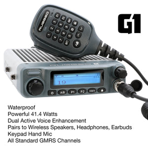 Rugged Radios G1 waterproof GMRS mobile radio specs for the Ford Ranger two-way radio kit option