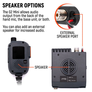 Rugged Radios G2 Mini GMRS radio from the kit mounted out of sight with the hand mic on the dash