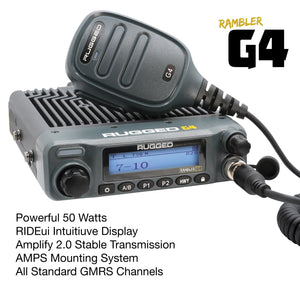 Rugged Radios Rambler G4 GMRS mobile radio specifications chart for the RAM truck radio kit