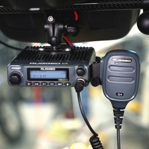 Rugged Radios hand mic mount on a G4 mobile radio holding the hand microphone in place