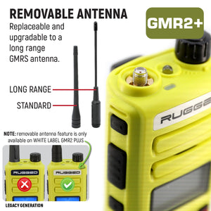 Rugged Radios GMR2 PLUS high visibility GMRS radios in charging cradles from the GO BAG bundle