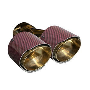 RPM CFMoto Z10 exhaust tip, gold tip with red carbon sleeve