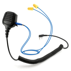 Rugged Radios waterproof hand speaker mic and AlphaBuds mono earbuds bundle for 2-pin handheld radios