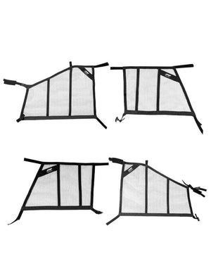 PRP front and rear window nets installed on a 2025+ Polaris RZR Pro R4 — angled view