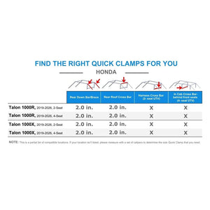 AGM Quick Clamp fitment guide for Honda roll cage tube sizes