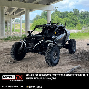 Metal FX Delta 6R Beadlock Satin Black Contrast Cut UTV wheel, alternate angle