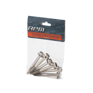 RPM Titanium Clutch Cover Bolts for Polaris RZR P90X. Set of 6 M6x1.0x50mm hex flange bolts. Lightweight, strong, and corrosion-resistant.