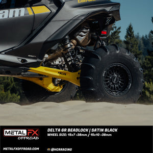 Metal FX Delta 6R Beadlock Satin Black UTV wheel, rear view