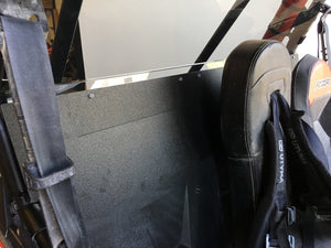 Dark tinted polycarbonate rear window for RZR XP 1000 and Turbo models with quick strap install and removable harness access panels
