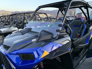 Tinted polycarbonate RZR half windshield with quick straps, fits RZR Turbo S and XP 1000 (2019+ models)
