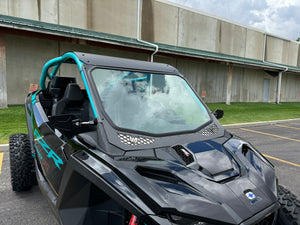 DOT-approved Moto Armor full glass windshield for 2025+ RZR Pro R, S, XP with vent flaps and manual wiper, black aluminum frame