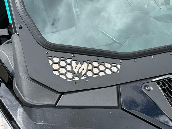 DOT-approved Moto Armor full glass windshield for 2025+ RZR Pro R, S, XP with vent flaps and manual wiper, black aluminum frame