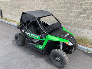 1/4" hard plastic roof for Wildcat 700 Trail and Sport, UV-resistant, CNC-cut with billet mounts, fits stock cage, made in the USA