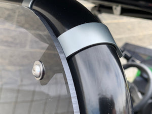 Clear rear polycarbonate windshield for Wildcat 700 Trail and Sport with billet mounts, 3/16" thick, CNC-cut, made in the USA