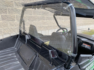 Clear rear polycarbonate windshield for Wildcat 700 Trail and Sport with billet mounts, 3/16" thick, CNC-cut, made in the USA