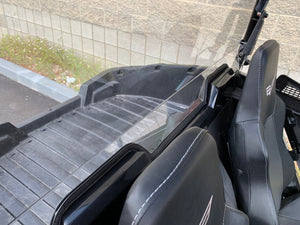 Clear rear polycarbonate windshield for Wildcat 700 Trail and Sport with billet mounts, 3/16" thick, CNC-cut, made in the USA