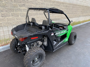Clear rear polycarbonate windshield for Wildcat 700 Trail and Sport with billet mounts, 3/16" thick, CNC-cut, made in the USA
