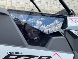 Polaris RS1 door kit made from tinted 3/16" polycarbonate with smooth CNC-cut edges and black stainless steel hardware