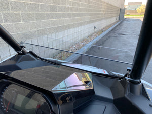UTVZILLA clear polycarbonate half windshield for Polaris RS1 with billet mounts and quick-release knobs