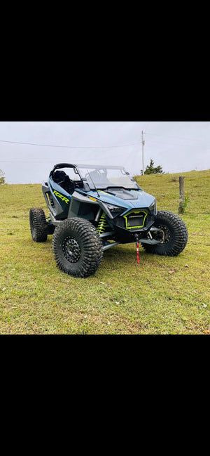 L&W Fab Polaris Turbo R 2-seat roll cage in black, sturdy metal tubular frame with mounting points for safety and durability.