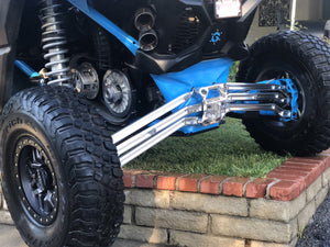 LM UTV high clearance radius rods fitted to a Can-Am Maverick X3, lower rod clearance view