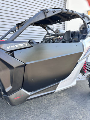 Dirt Specialties X3 stub door detail showing aluminum skin and stock-latch design
