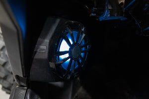 UTV Stereo speaker with LED lighting mounted in a Can-Am X3