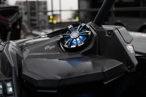 UTV Stereo speaker with LED lighting in a Can-Am X3 dashboard, close-up