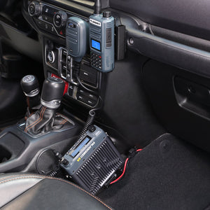Rugged Radios ULTIMATE GMRS mobile radio kit installed in a Jeep Wrangler JL and Gladiator JT dash