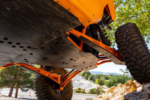 HCR Racing UHMW skid plates designed for 72" Can-Am X3 suspension kits and trailing arms with superior wear and impact resistance