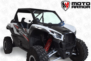 Full glass windshield with vented flaps, black aluminum frame, and manual wiper for Kawasaki KRX 1000 UTV, fits 2020–2025