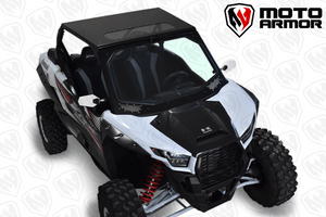 Full glass windshield with vented flaps, black aluminum frame, and manual wiper for Kawasaki KRX 1000 UTV, fits 2020–2025