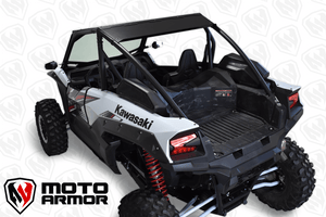 Moto Armor aluminum roof with tinted polycarbonate sunroof and rear spoiler for Kawasaki KRX 1000 UTV, fits 2018–2024 models
