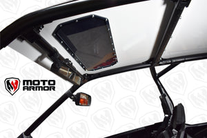 White powder-coated aluminum roof with sunroof for Polaris RZR PRO XP 4 and Turbo R 4, includes spoiler and drip edge for full protection