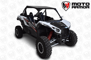 Moto Armor aluminum roof with tinted polycarbonate sunroof and rear spoiler for Kawasaki KRX 1000 UTV, fits 2018–2024 models
