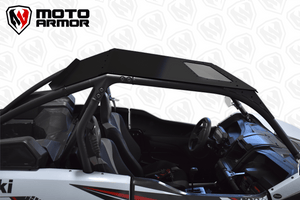Moto Armor aluminum roof with tinted polycarbonate sunroof and rear spoiler for Kawasaki KRX 1000 UTV, fits 2018–2024 models