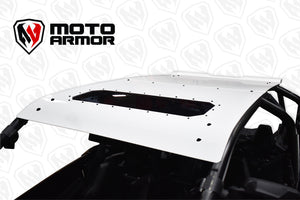 White powder-coated aluminum roof with sunroof for Polaris RZR PRO XP 4 and Turbo R 4, includes spoiler and drip edge for full protection