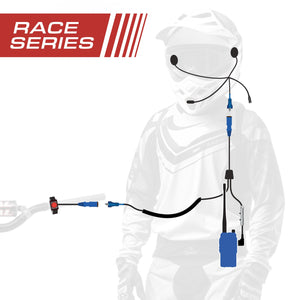 Rugged Radios RACE SERIES motorcycle communication kit with R1 radio, helmet kit, harness and handlebar PTT