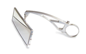 Axia Alloys 9 inch panoramic rearview mirror with 6 inch long arm showing low-distortion view for UTV off-road vehicles.