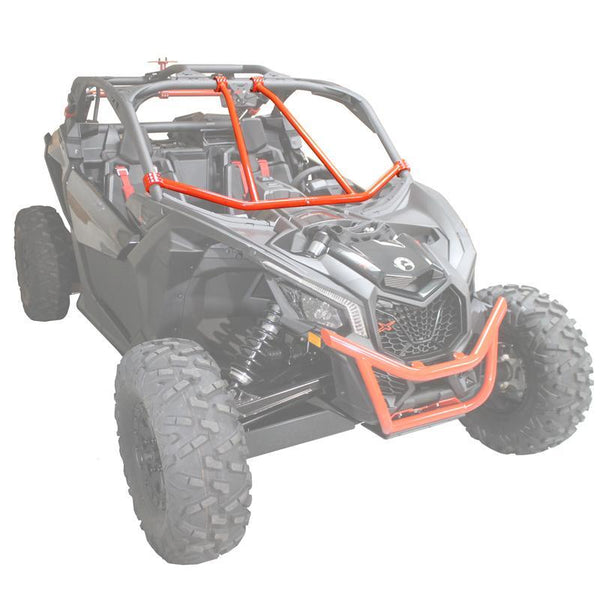 Factory UTV Front Intrusion Bar installed on Can-Am Maverick X3 for cockpit protection and roll cage reinforcement