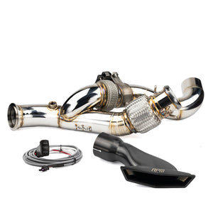 RPM 3-inch electronic dump valve mid pipe for Can-Am Maverick R delivers 12HP gains, deep sound, and plug-and-play install.