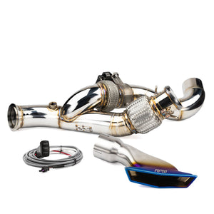 RPM 3-inch electronic dump valve mid pipe for Can-Am Maverick R delivers 12HP gains, deep sound, and plug-and-play install.