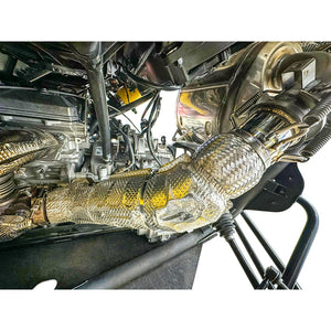 Polished RPM 3" mid pipe for Can-Am Maverick R with TIG welds and dual O2 bungs, fits stock and RPM mufflers