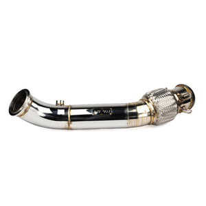 Polished RPM 3" mid pipe for Can-Am Maverick R with TIG welds and dual O2 bungs, fits stock and RPM mufflers