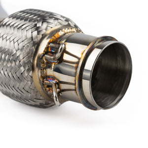 Polished RPM 3" mid pipe for Can-Am Maverick R with TIG welds and dual O2 bungs, fits stock and RPM mufflers
